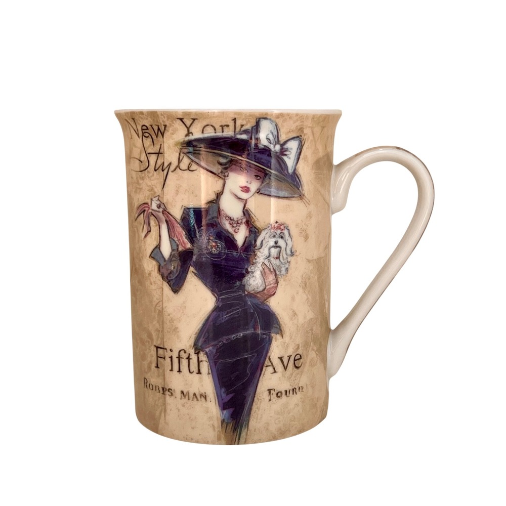 Coffee Mug Kent Pottery Fifth Avenue Fashion Lady Shih Tzu New York Style Gift